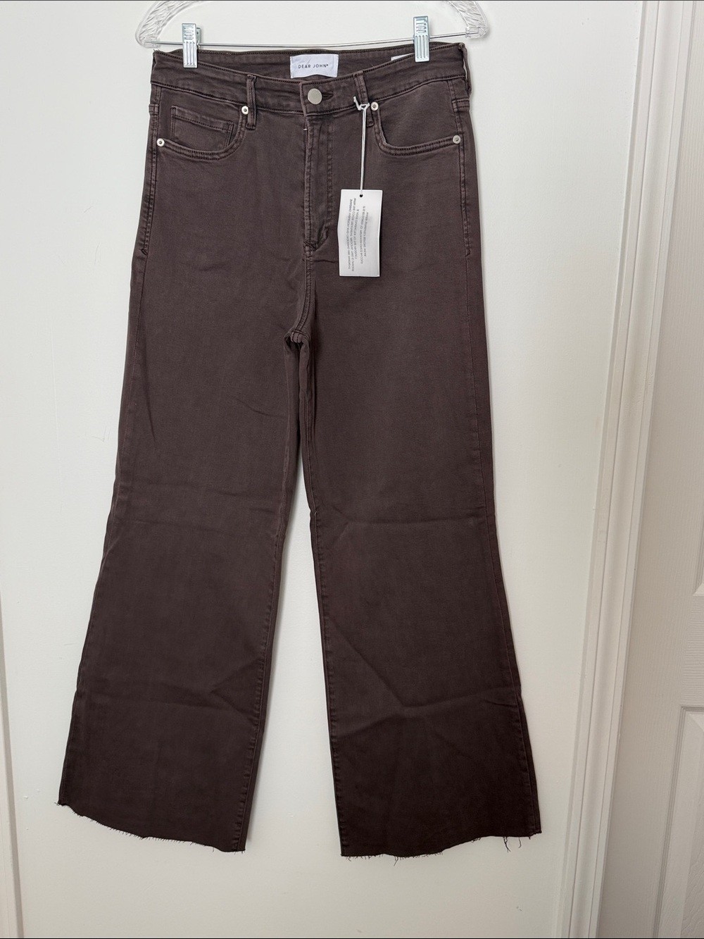 Dear John Fiona High Rise Wide Leg Jeans Raw Hem Mocha Brown 29